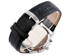 Outstanding Black Leather Strap Black Dial Luminous Pointers Quartz Watch for Male
