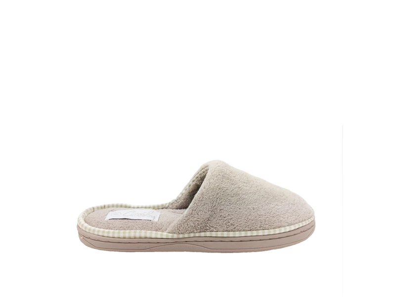 Grosby Loop Invisible Support Womens Slipper Scuff Soft Open Back Flat Slip On - Taupe