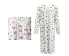 100% Cotton Women Nightie Night Gown Pajamas Pyjamas Winter Sleepwear PJs Dress - Red & Purple Flowers