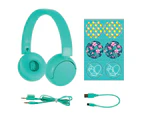 BuddyPhones POP Kids' Headphones - Turquoise + Bonus Cable Organiser Wrap 2-Pack