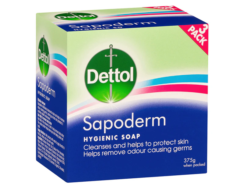 3 x Dettol Sapoderm Hygienic Soap 125g