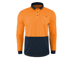 BigBEE Classic Hi Vis Polo Shirt Safety Work wear Two Tone Cool Dry Long Sleeve - ORANGE/NAVY