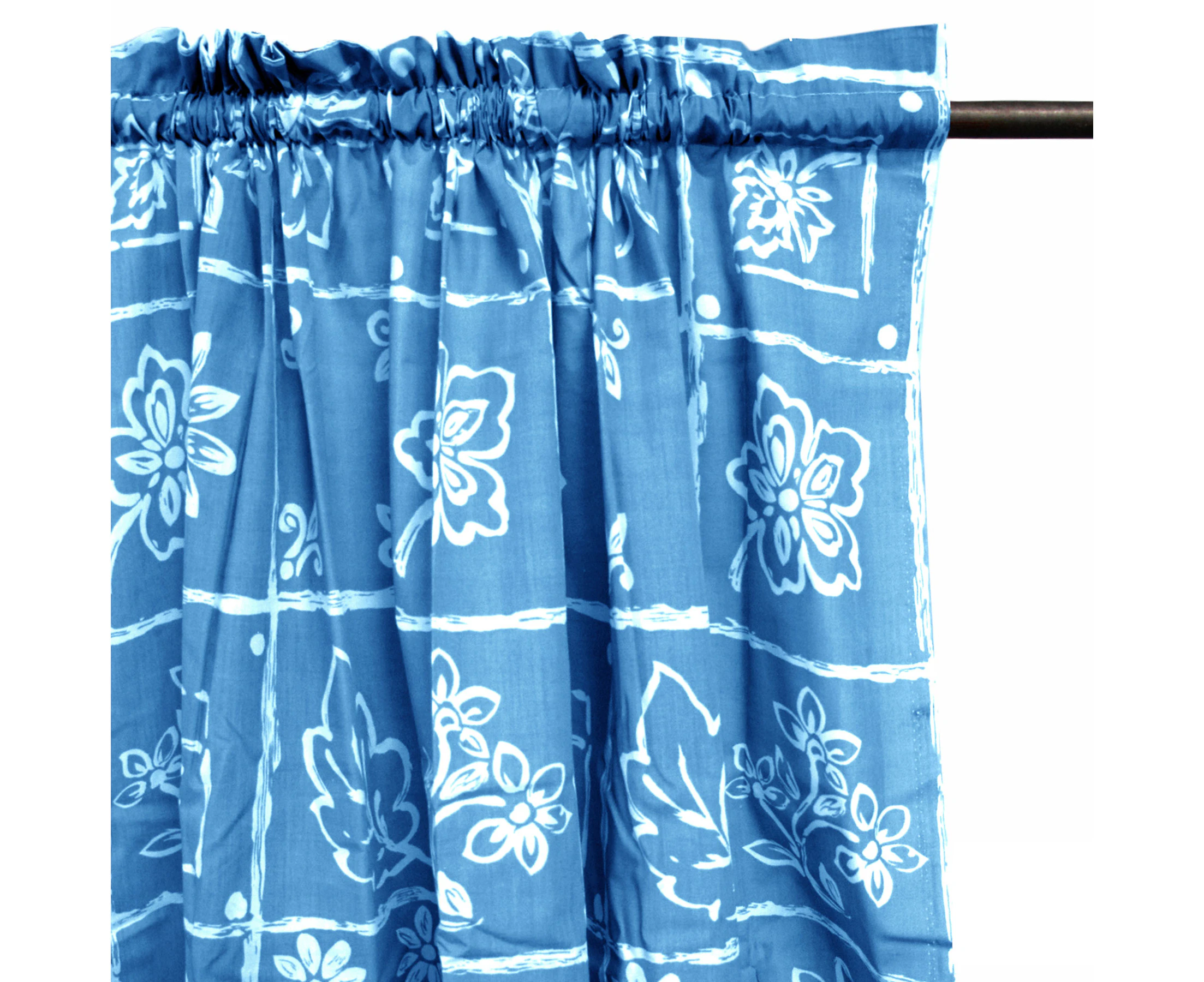 Home Innovations Pair Of Polyester Cotton Rod Pocket Blue Floral Curtains