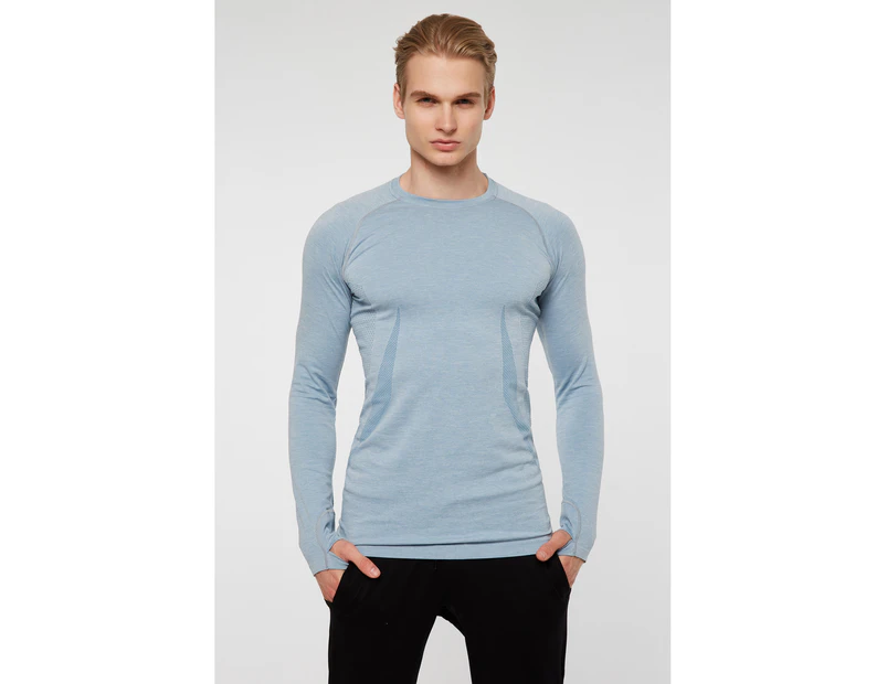 Jerf Mens Maine Blue Long Sleeves Seamless Tee Shirt