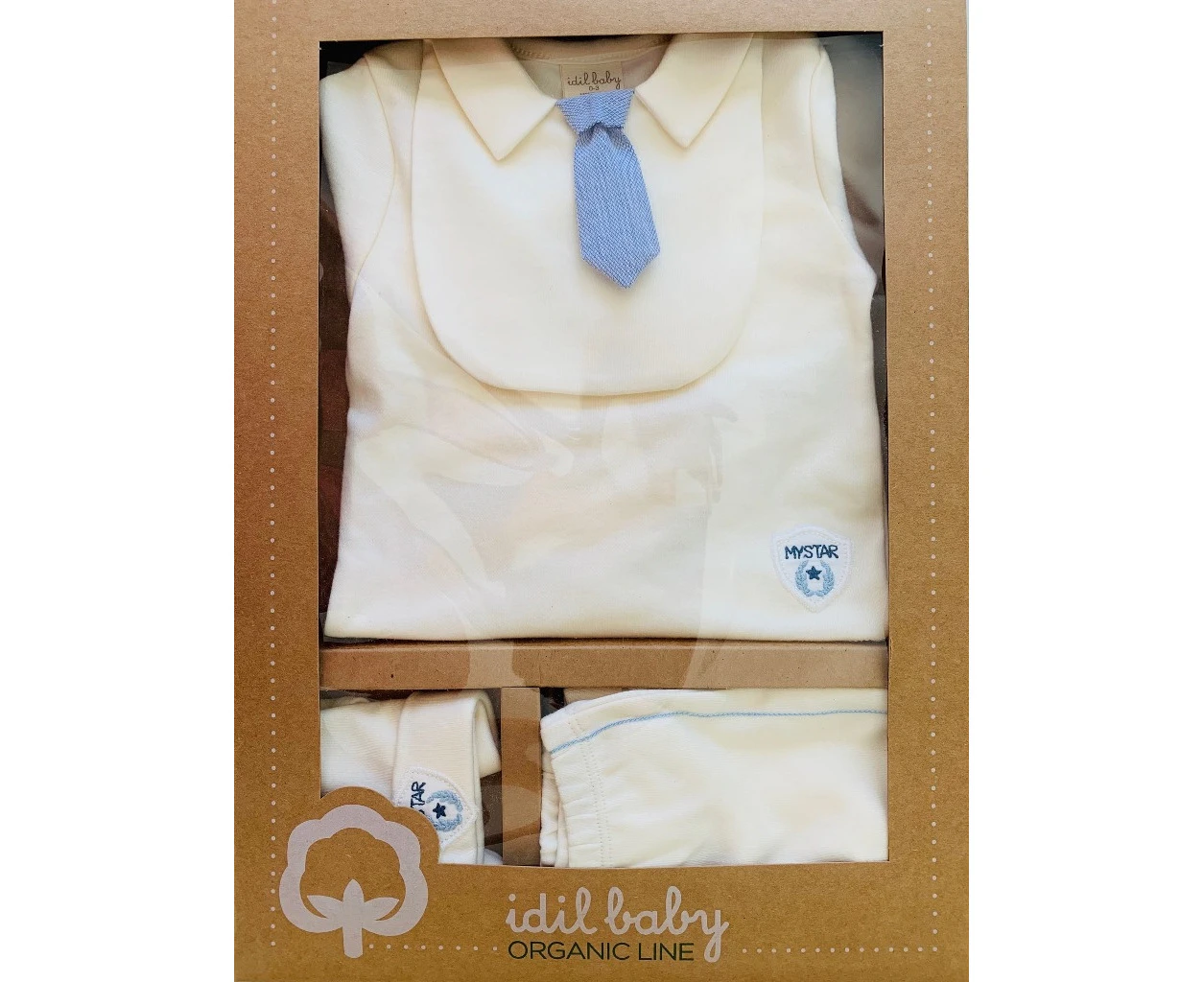 Idilbaby Gots Organic Baby Boy My Star Trouser Top Bib Hat Set of 4 Gift Box