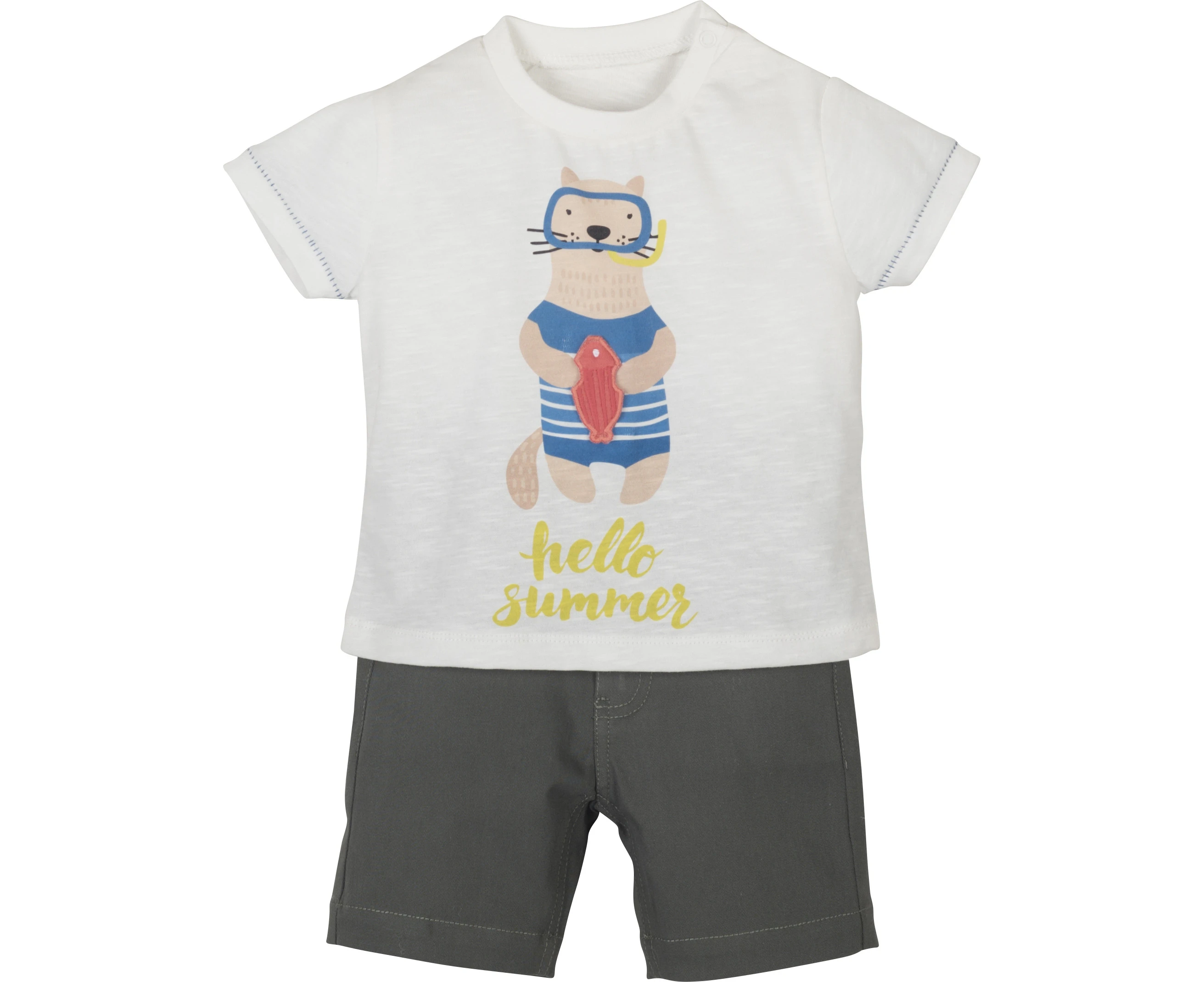 Mamino Baby Boy Karl White Khaki Bermuda and T  Shirt Set