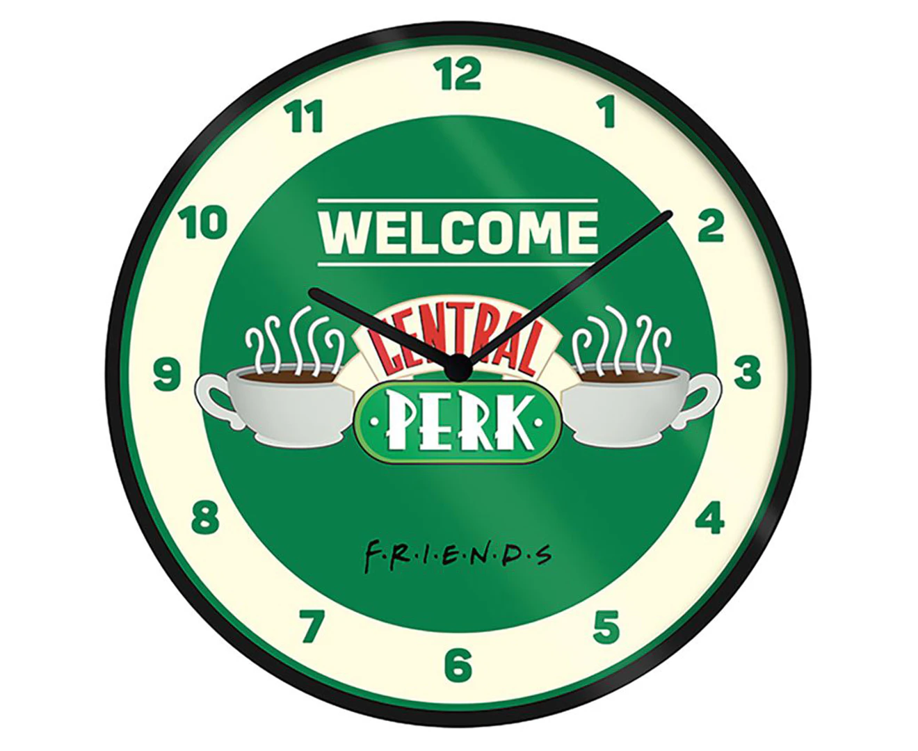 Friends TV Central Perk Retro Style Novelty Wall Mounted Clock Set Green/White