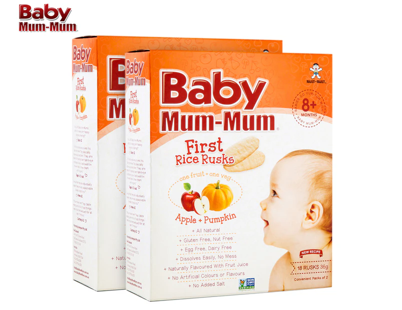 2 x Baby Mum-Mum First Rice Rusks Apple & Pumpkin 18pk