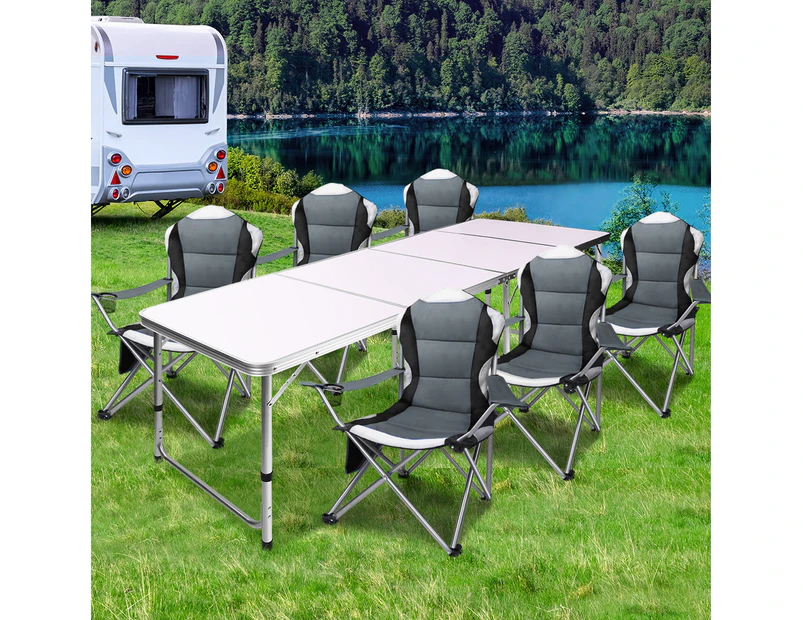 Weisshorn Camping Table and Chairs Set 7pcs Folding Outdoor Picnic Beach Grey