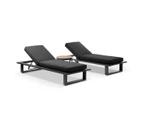 Outdoor Arcadia Aluminium Sun Lounge Set In Charcoal W/ Balmoral Teak Round Side Table - Outdoor Daybeds