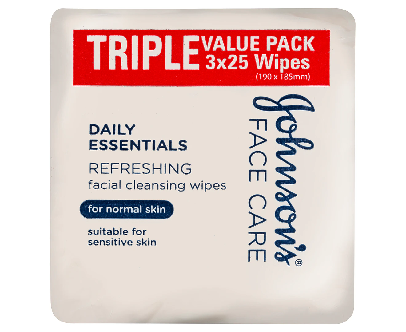 Johnson's Daily Essentials Facial Cleansing Wipes Normal Skin 3 x 25 Pack