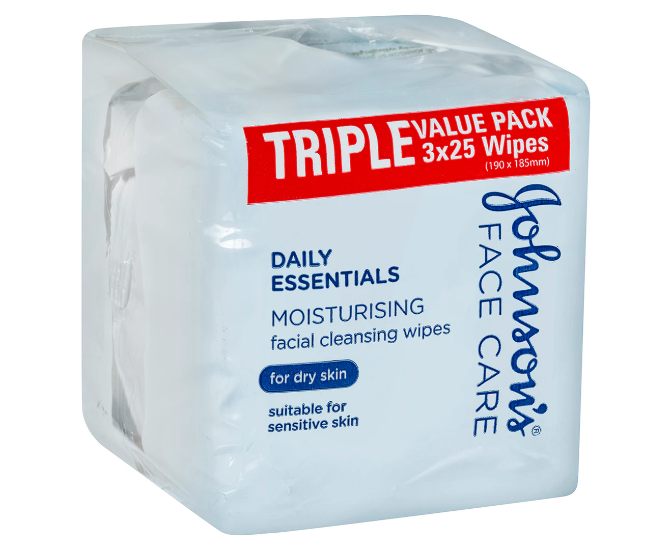 Johnson's Daily Essentials Facial Cleansing Wipes Dry Skin 3 x 25 Pack