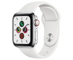 Apple Watch Series 5 (GPS + Cellular) 40mm Stainless Steel Case with White Sport Band