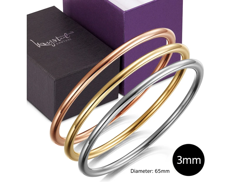 Boxed 3 pcs Tritone Gold Solid Golf Bangle 3mm Set - 65mm