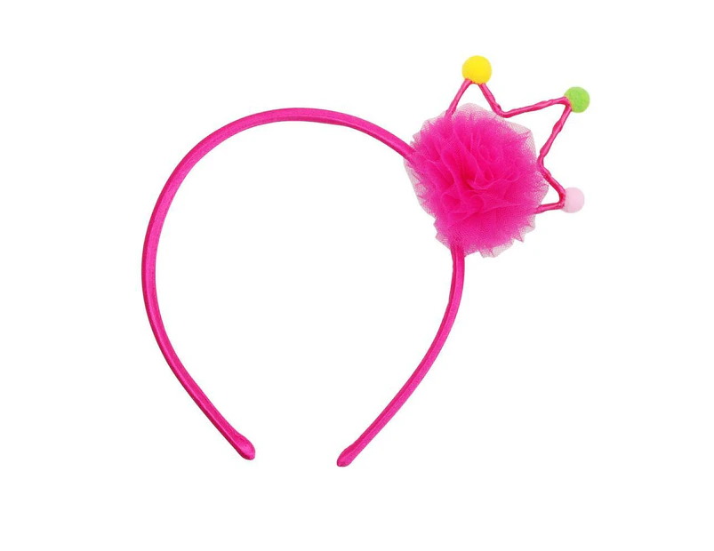 Pink Poppy Party Pom Pom Crown Headband - Hot Pink