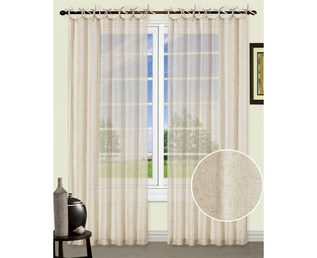 W Curtains&Blind Poly-Linen Tie Top Curtain 100x200cm 1pc Linen - Linen