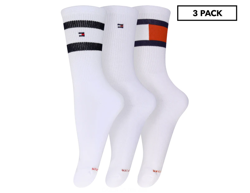 Tommy Hilfiger Women's Wrap Flag Cushion Crew Socks 3-Pack - White