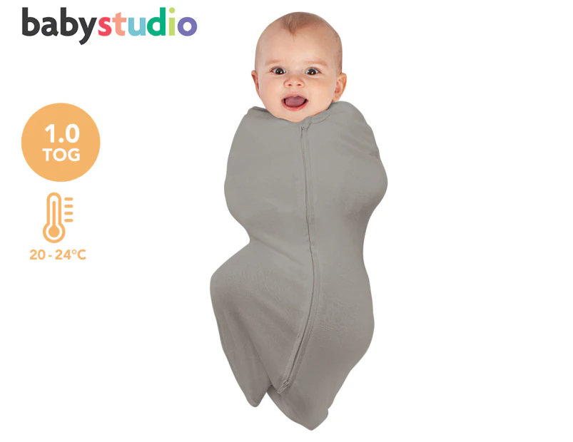 Baby Studio Large 3-9 Months Organic Cotton 1.0 Tog Swaddle Pouch - Grey