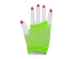 Short Fluro Green Fingerless Fishnet Gloves 80s Costume Accessory