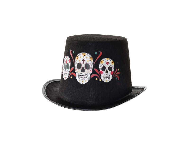 Sugar Skull Black Day of the Dead Top Hat