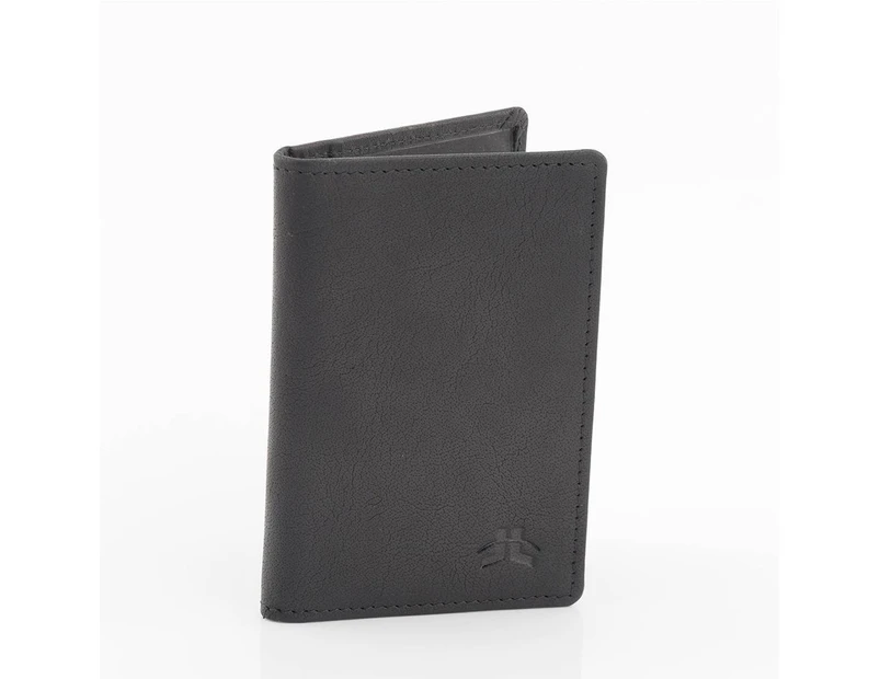 RFID Mens Genuine Rugged Hide Leather Slim Credit Card Holder - Black