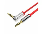Flat 3.5mm Right Angle Male to Male Aux Stereo Cable - 0.75M 1M 1.5M 2M 3M 5M - Red
