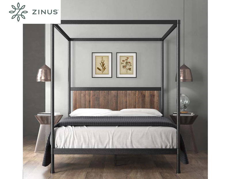 Zinus Wesley Metal & Wood Canopy Bed - Black/Wood