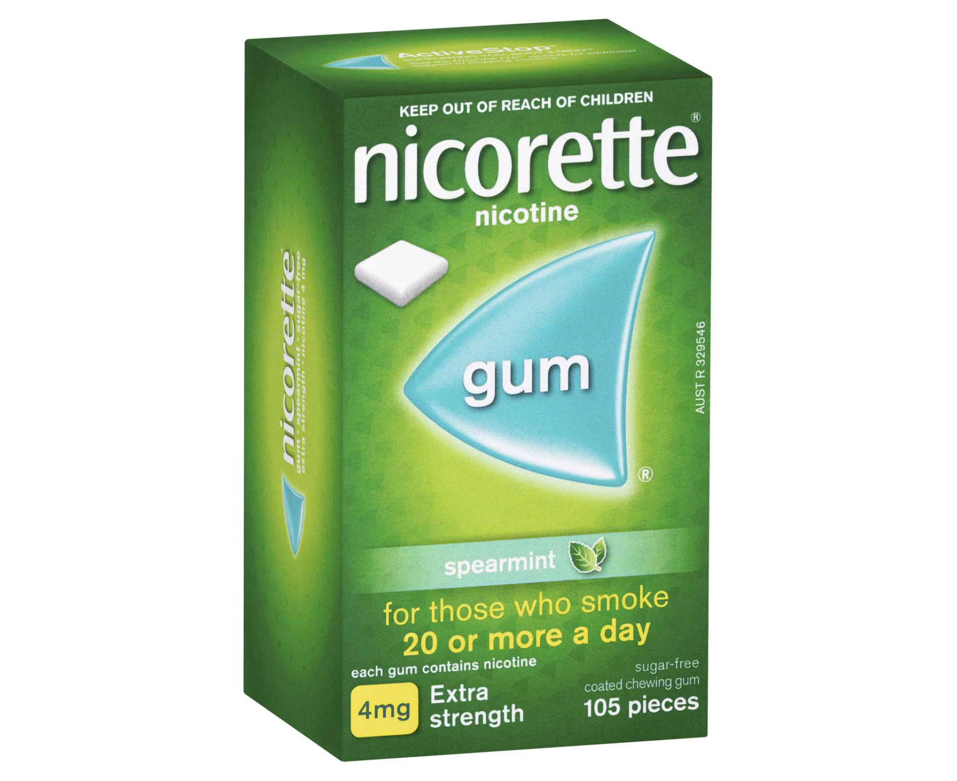 105pc Nicorette Extra Strength Spearmint Sugar-Free Chewing Gum w/ 4mg Nicotine