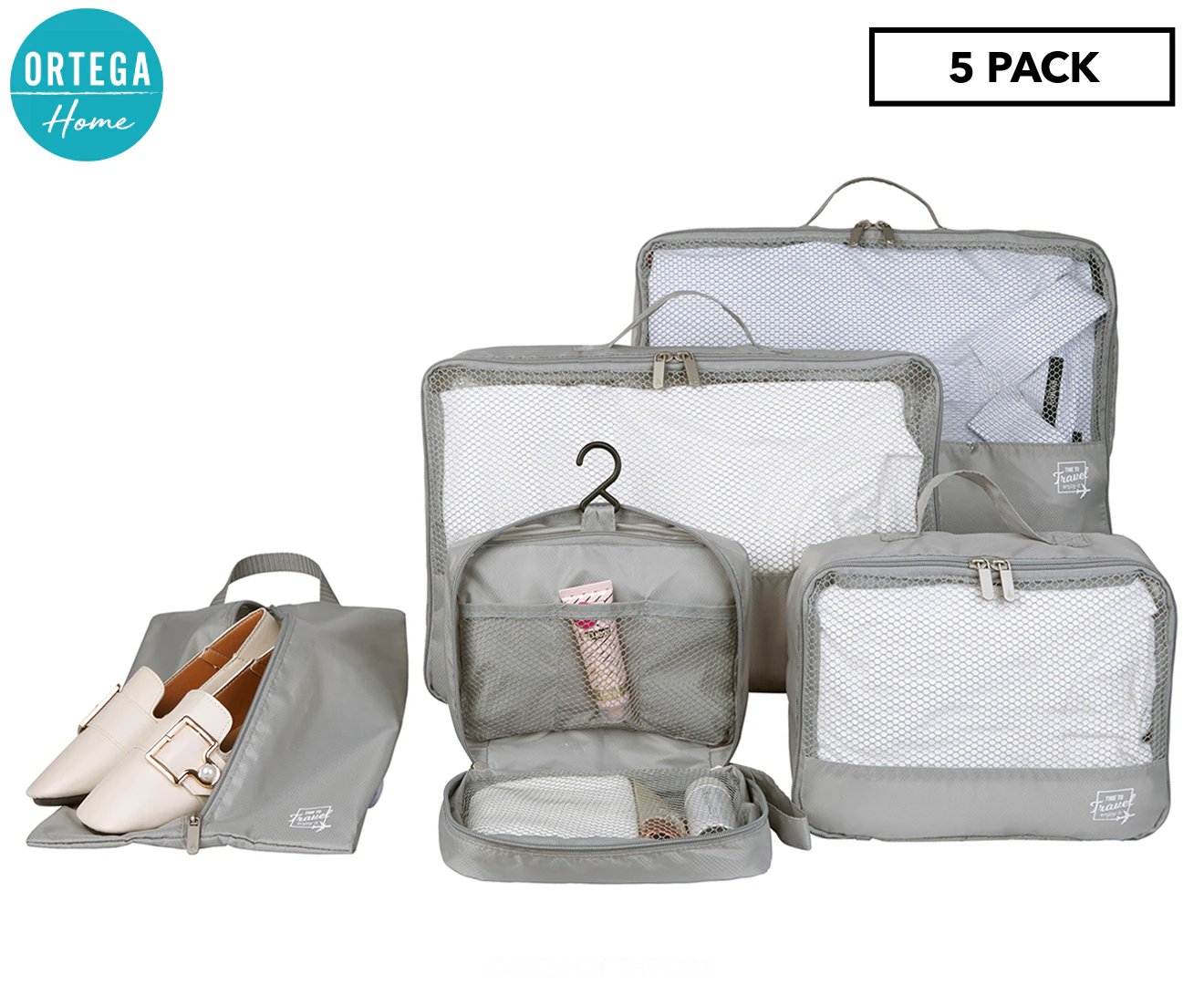 Ortega Home 5-Piece Travel Storage Set - Grey