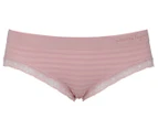 Nanette Lepore Women's Seamless Microfibre Stripe Lace High Cut Briefs 3-Pack - Dark Burgundy/Pink/Grey