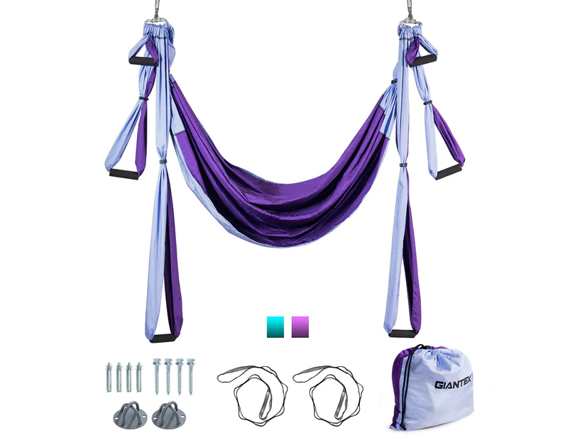 Aerial Yoga Swing Hammock Anti-Gravity Pilates Sling Trapeze Inversion Fitness Exercise Home GYM, Purple