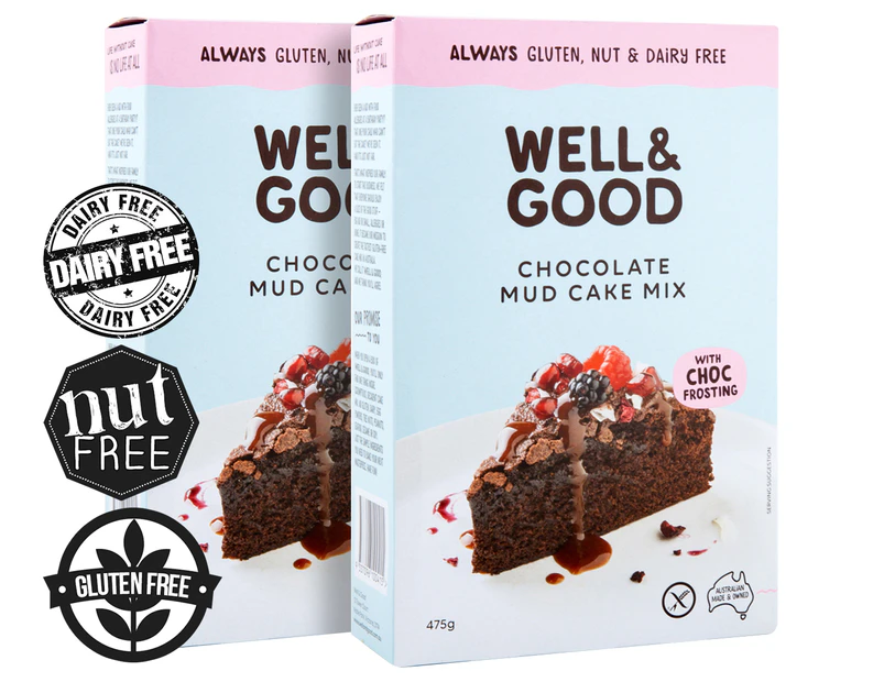 2 x Well & Good Gluten, Nut & Dairy Free Chocolate Mud Cake Mix 475g