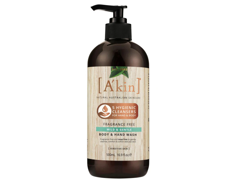 Akin Fragrance Free Mild & Gentle Body & Hand Wash 500mL