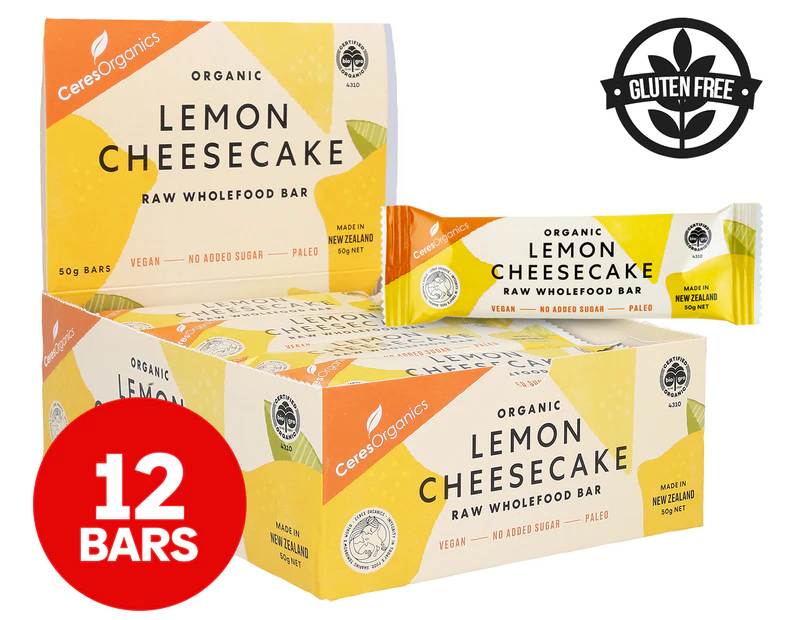 12 x Ceres Organics Raw Wholefood Bars Lemon Cheesecake 50g