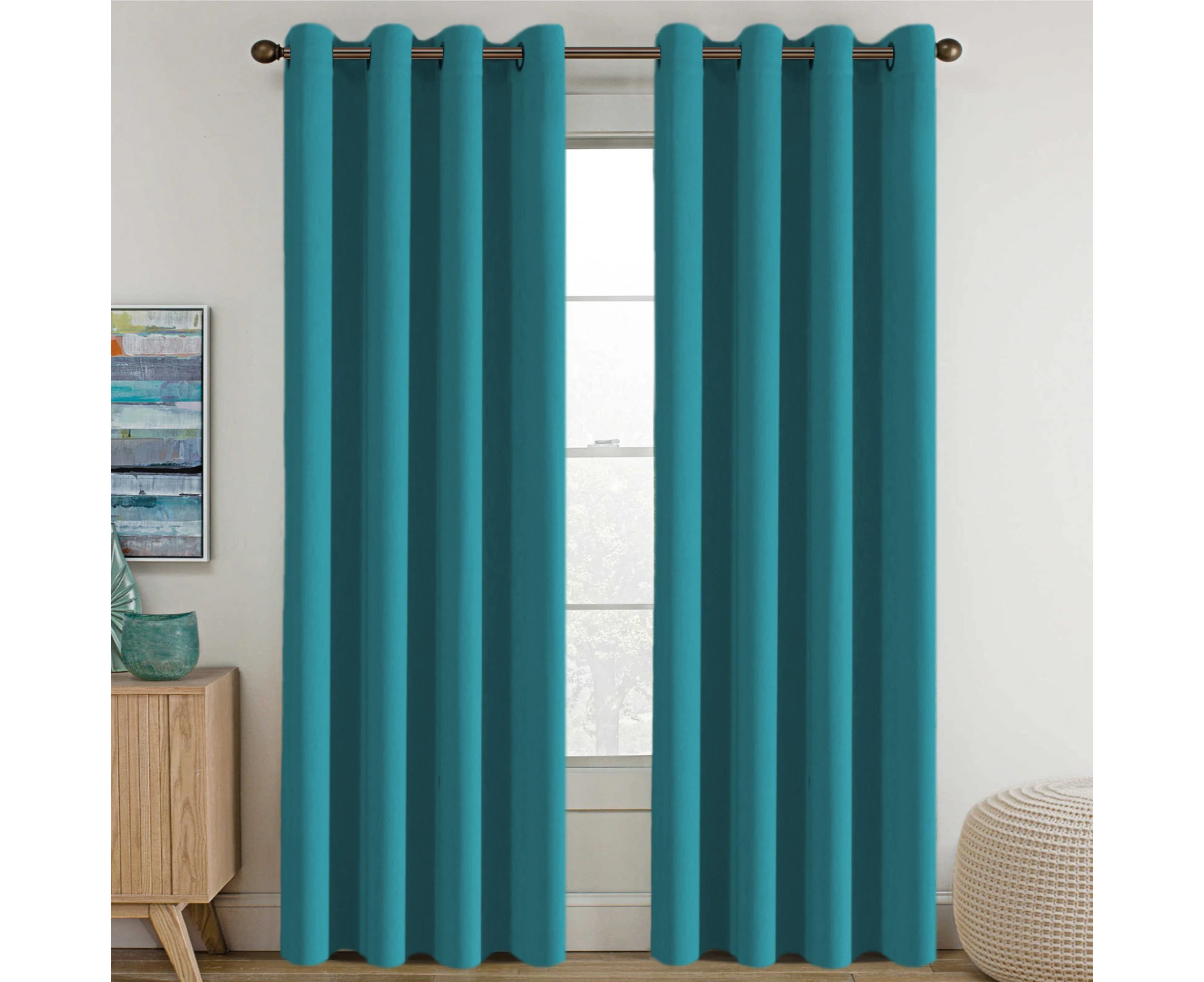 2x Blackout Eyelet Curtain Blockout Window Curtain Draperies Bedroom Living Room Curtain, Sold One Pair, Turquoise Blue, Multi Sizes - Turquoise Blue