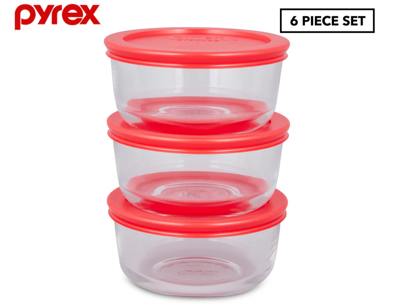 Pyrex 3 Piece Simply Store Value Plus Food Storage Container Set  with Lids- Clear/Red