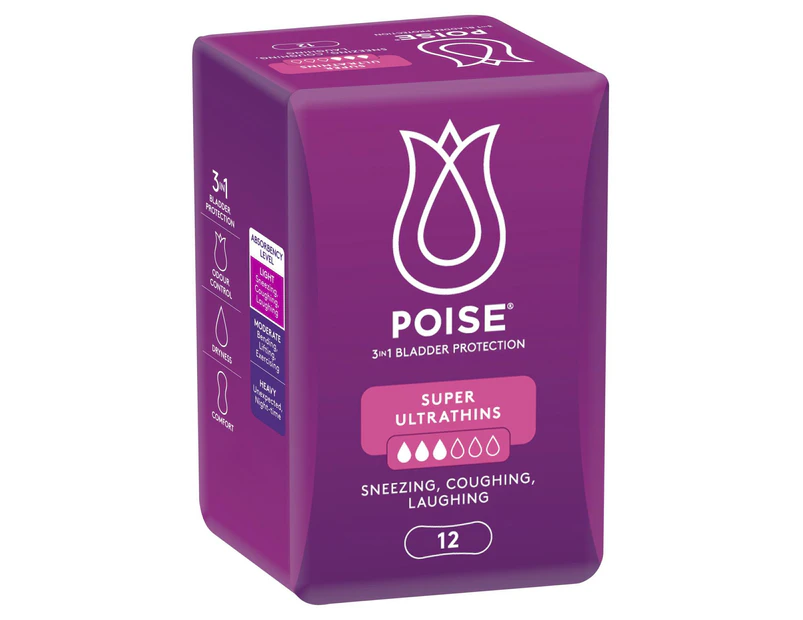 POISE ACTIVE ULTRATHIN SUPER PAD 12PK