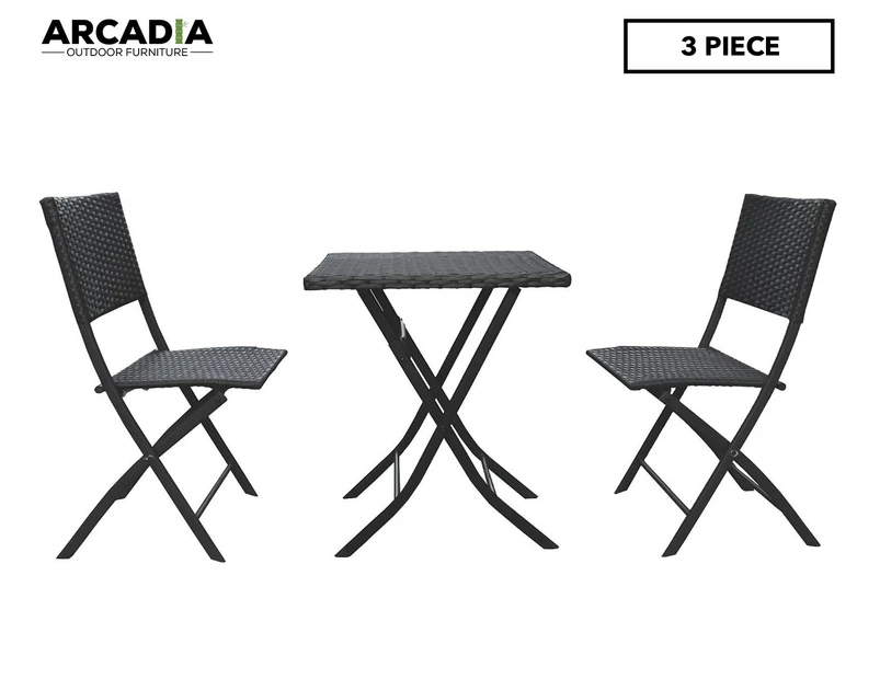 Arcadia 3-Piece Foldable Rattan Coffee Set - Black