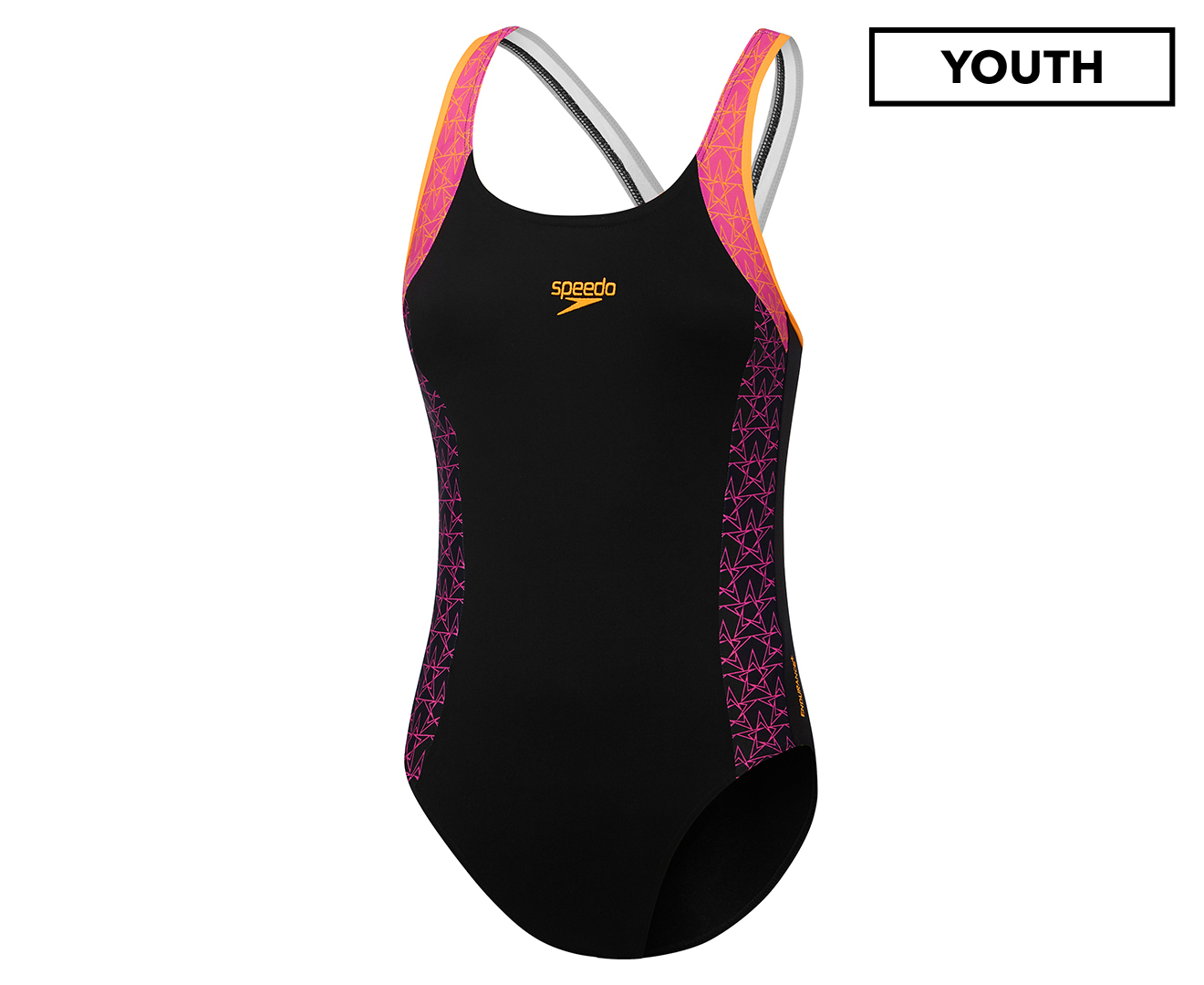 Speedo Youth Girls Boomstar Muscleback One Piece Black Neon Pink