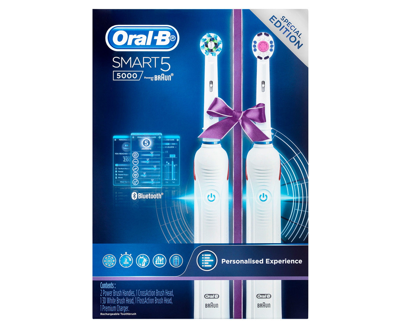 Oral B Smart 5 5000 Rechargeable Electric Toothbrush Dual Handle Pack White Nz 