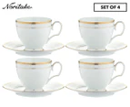 4 x Noritake Hampshire Gold Tea Cup & Saucer Set - White/Gold/Cream