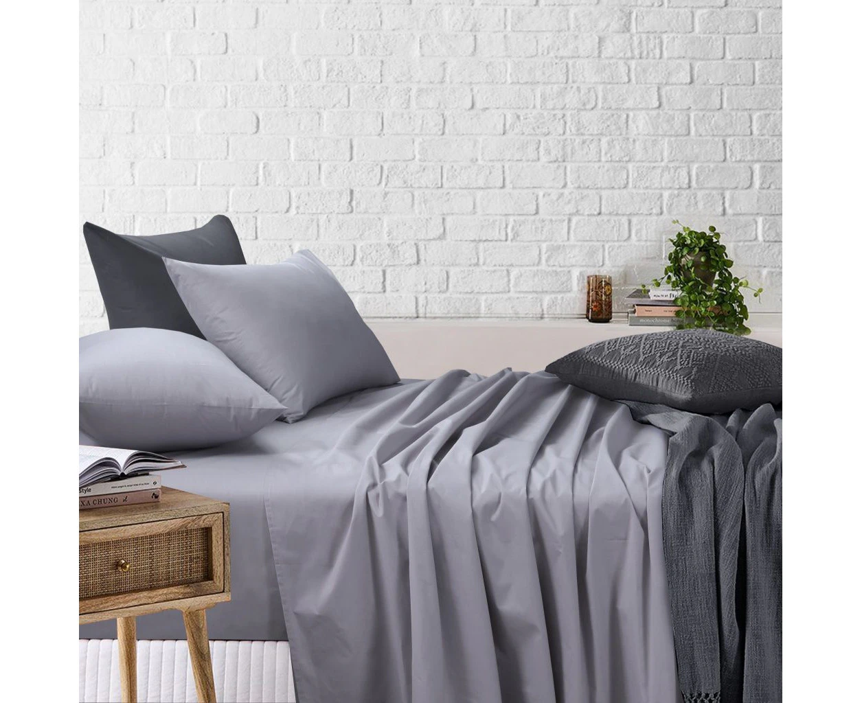 Amsons Light Grey Bedsheets Set Flat & Fitted Sheets With Pillowcases