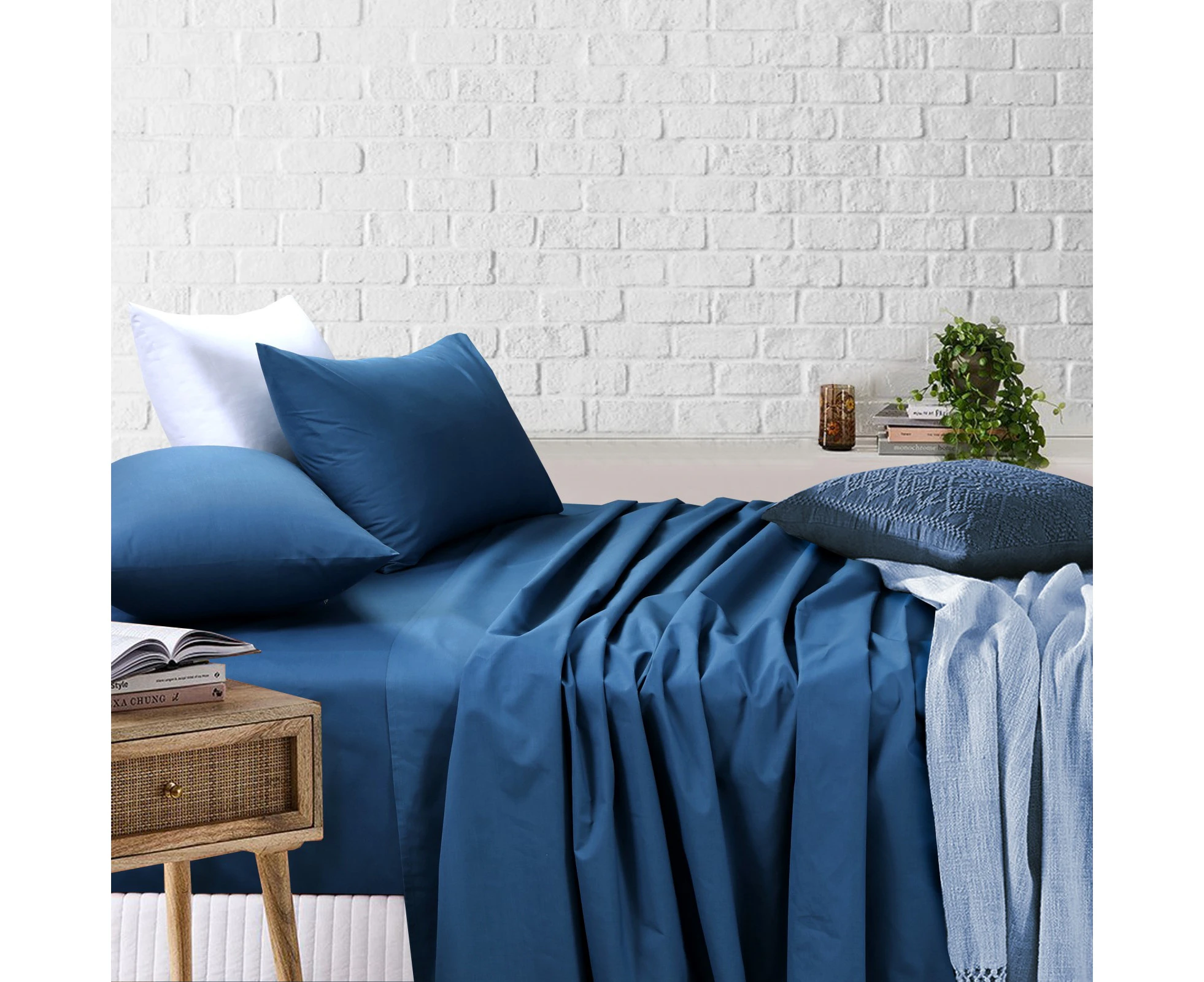 Amsons Blue Bedsheets Set Flat & Fitted Sheets With Pillowcases