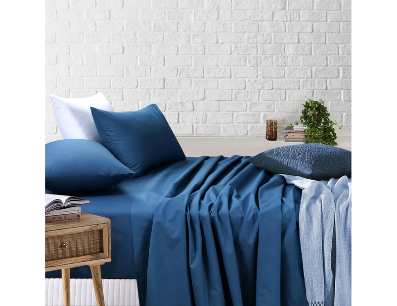 Amsons Blue Bedsheets Set Flat & Fitted Sheets With Pillowcases