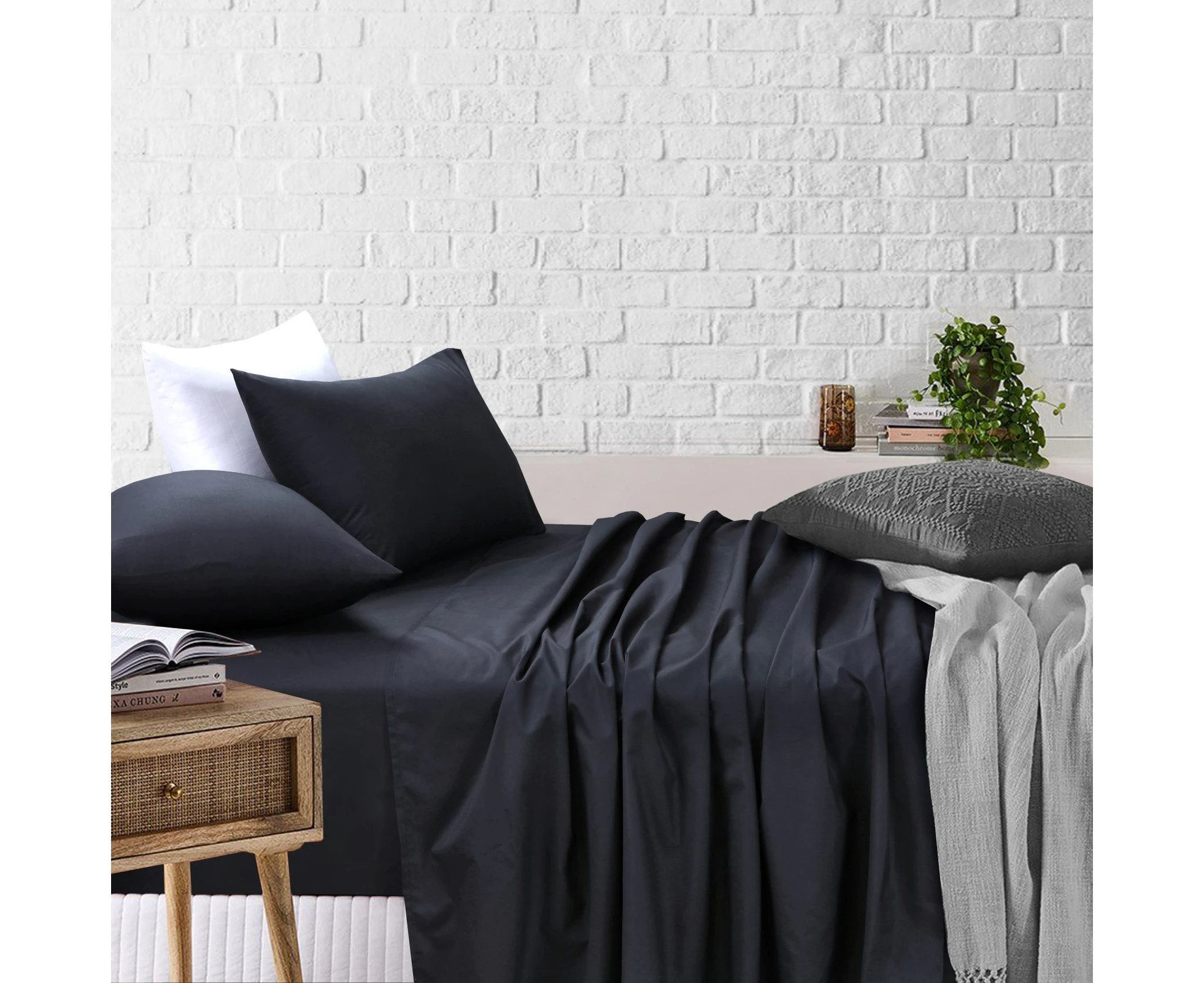 Amsons Black Bedsheets Set Flat & Fitted Sheets With Pillowcases