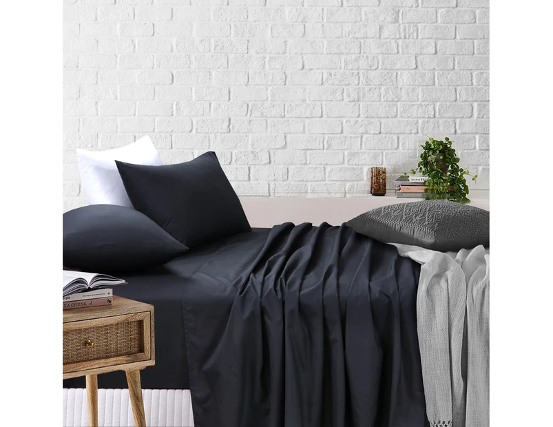 Amsons Black Bedsheets Set Flat & Fitted Sheets With Pillowcases