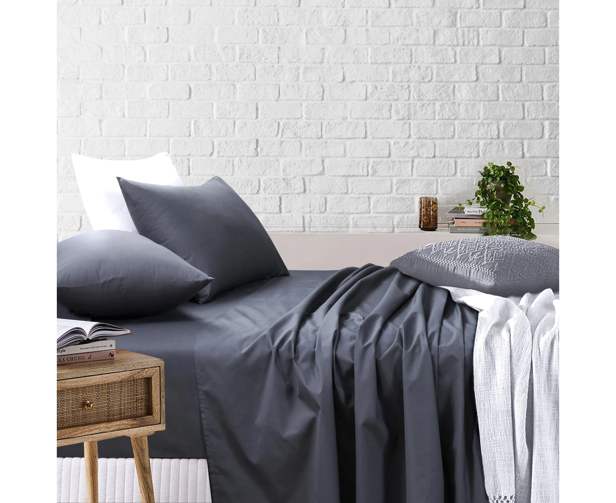 Amsons Charcoal Bedsheets Set Flat & Fitted Sheets With Pillowcases