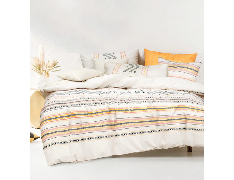 Amsons 100% Cotton Quilt Cover Set - Charlotte- Cream/Peach/Black/Yellow