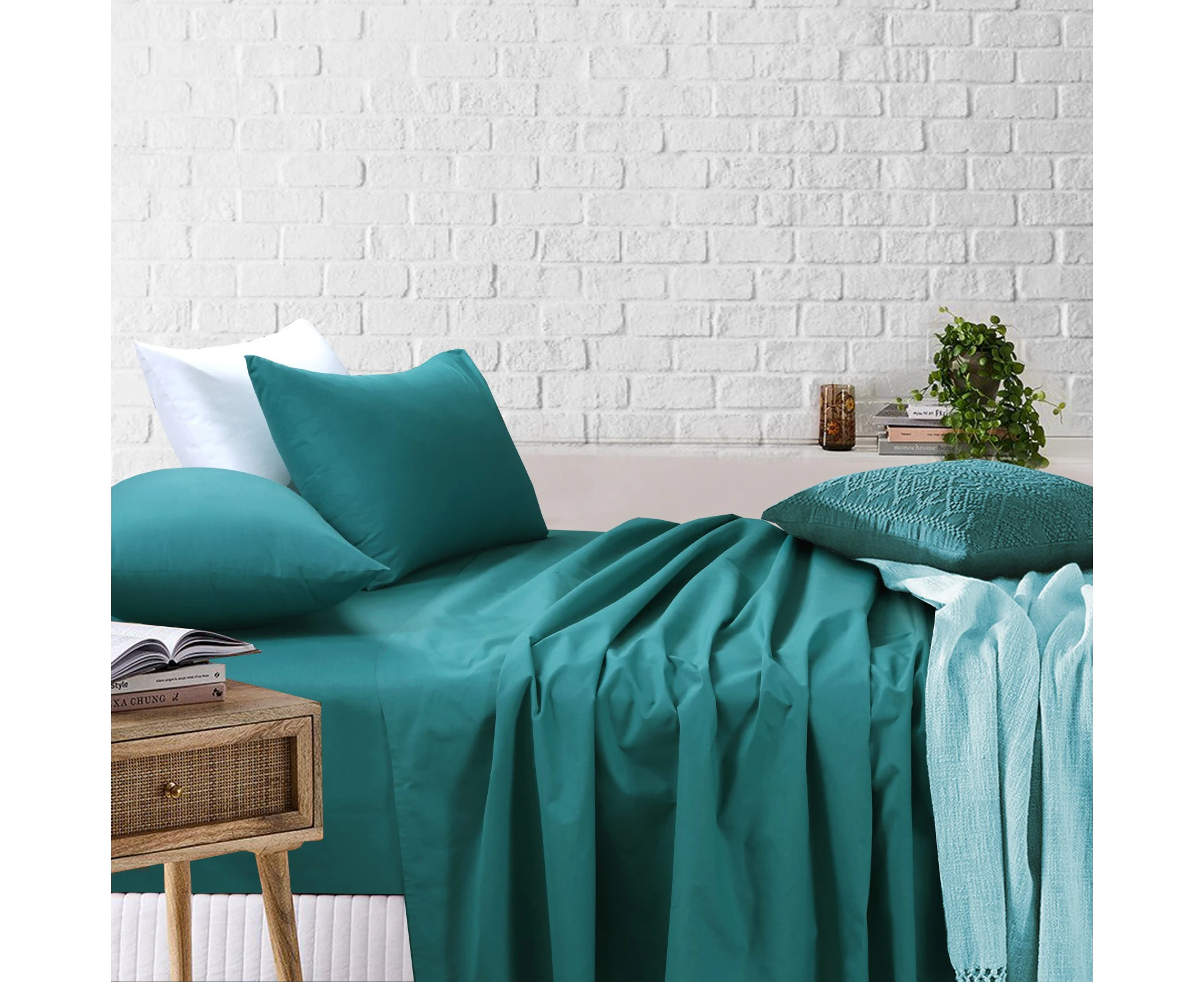 Amsons Teal Bedsheets Set Flat & Fitted Sheets With Pillowcases