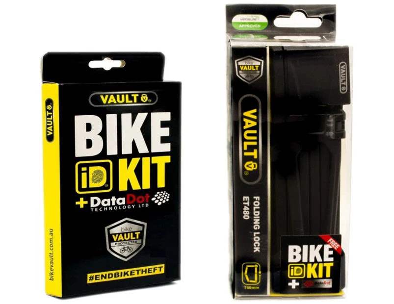 VAULT Folding Lock Black w/ DataDot Bike ID Kit - Black